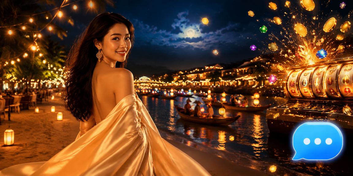 Người chơi slot game tại Hội An với không gian yên tĩnh và điện thoại trên tay